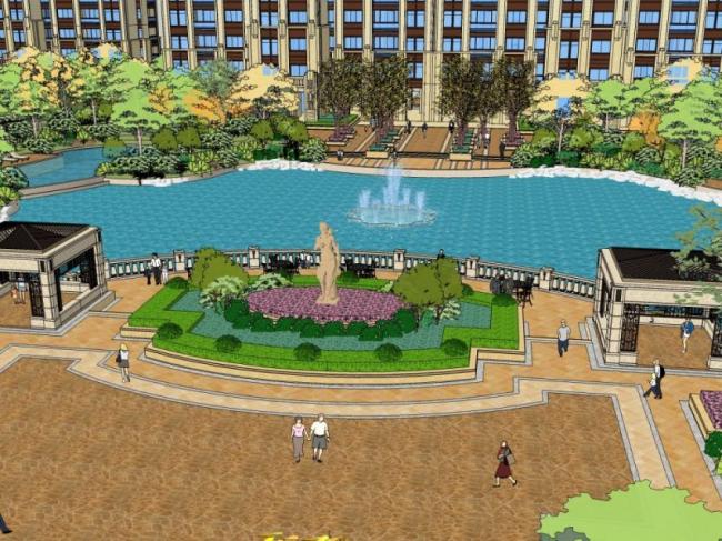 Sketchup景观模型|小区景观，住宅景观，古典风格
