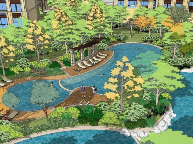 Sketchup景观模型|小区景观，住宅景观，古典风格