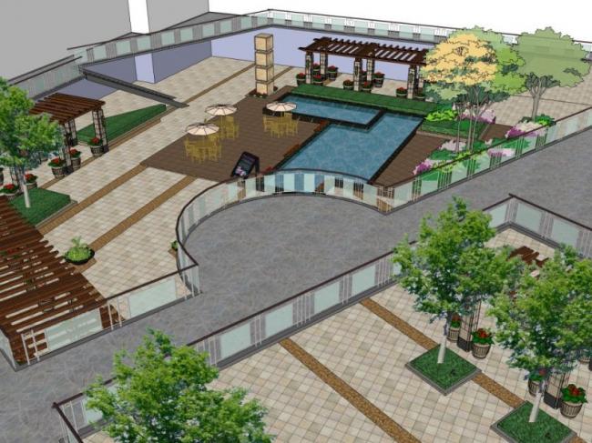 Sketchup景观模型|商业景观，现代风格