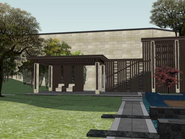 Sketchup景观模型|庭院景观，古典风格