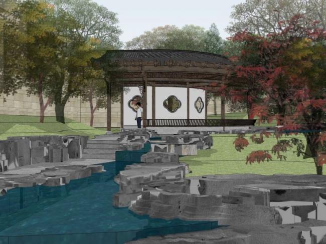 Sketchup景观模型|庭院景观，中式风格
