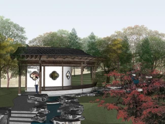 Sketchup景观模型|庭院景观，中式风格