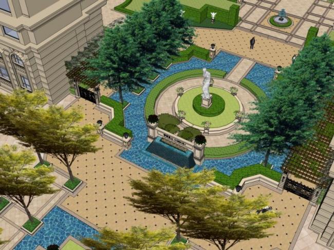 Sketchup景观模型|小区景观，住宅景观，法式风格，古典风格