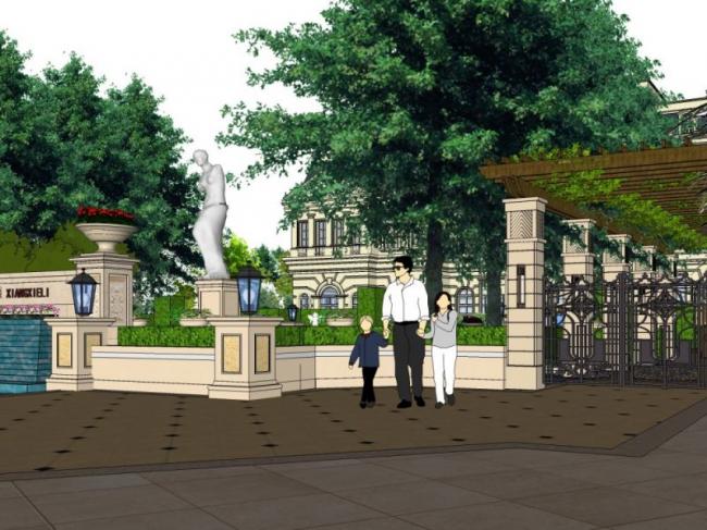 Sketchup景观模型|小区景观，住宅景观，法式风格，古典风格