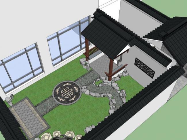 Sketchup景观模型|别墅景观，庭院景观，中式风格