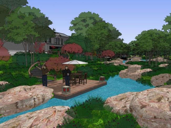 Sketchup景观模型|小区景观，住宅景观，现代中式风格