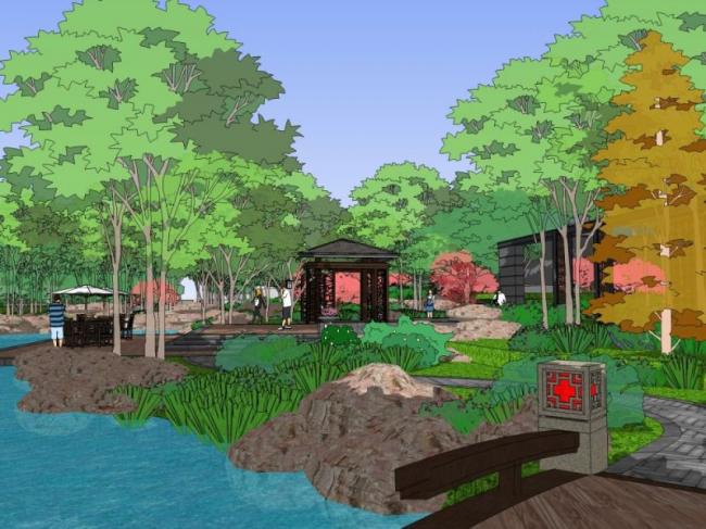 Sketchup景观模型|小区景观，住宅景观，现代中式风格