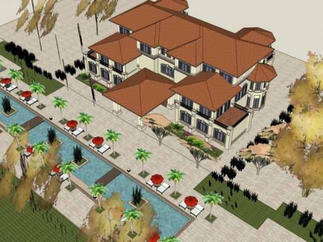 Sketchup景观模型|别墅景观，古典风格