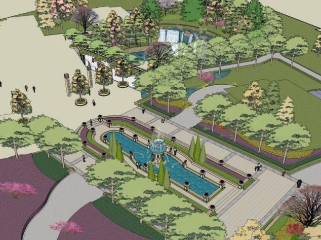 Sketchup景观模型|广场景观，古典风格