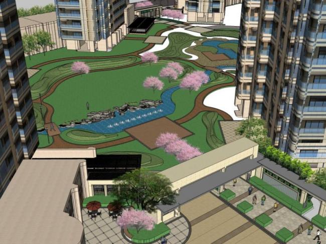 Sketchup景观模型|小区景观，住宅景观，现代风格