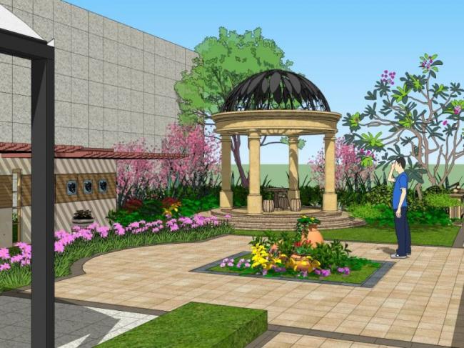 Sketchup景观模型|庭院景观，古典风格