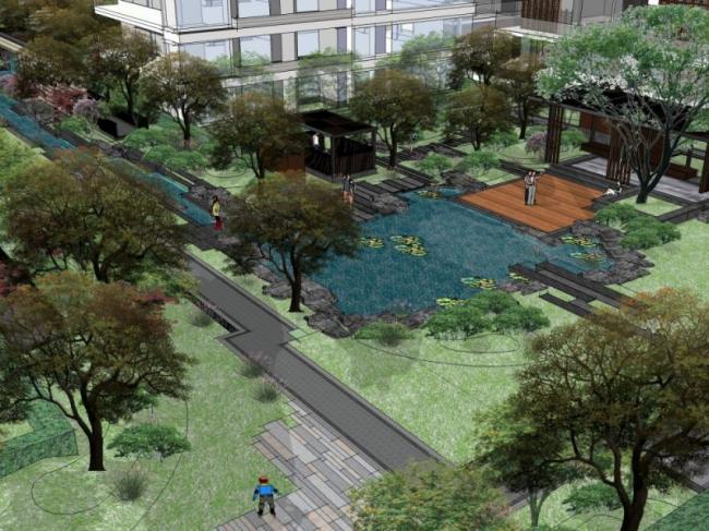 Sketchup景观模型|小区景观，住宅景观，现代风格