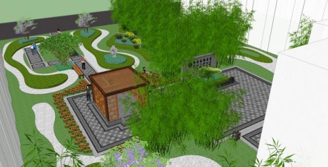 Sketchup景观模型|庭院景观，新中式风格