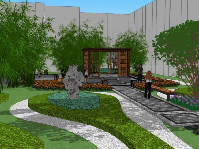 Sketchup景观模型|庭院景观，新中式风格