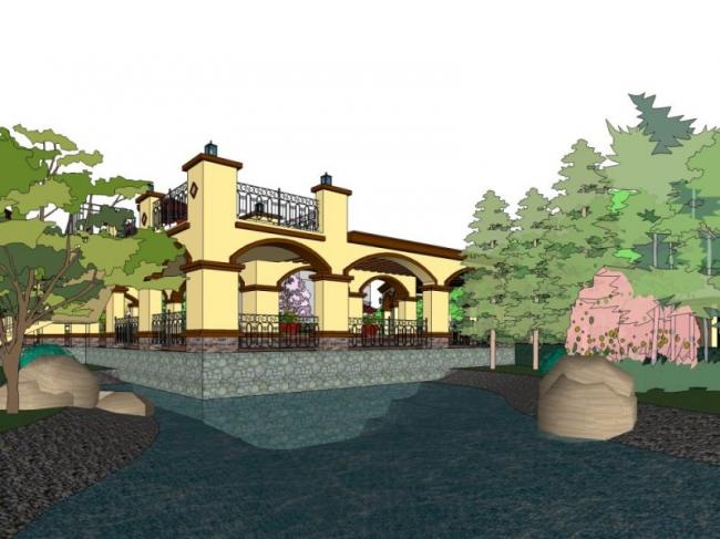 Sketchup景观模型|滨水景观，古典风格