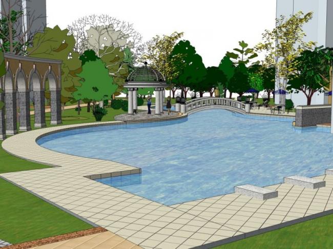 Sketchup景观模型|小区景观，住宅景观，古典风格