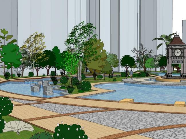 Sketchup景观模型|小区景观，住宅景观，古典风格