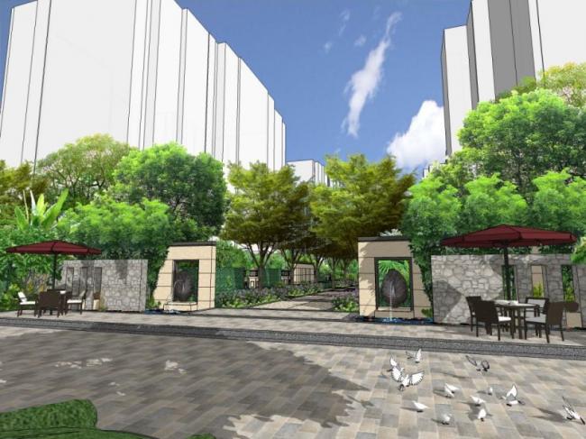 Sketchup景观模型|小区景观，住宅景观，现代中式风格