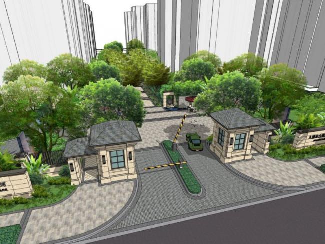 Sketchup景观模型|小区景观，住宅景观，现代中式风格