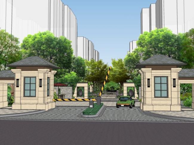 Sketchup景观模型|小区景观，住宅景观，现代中式风格