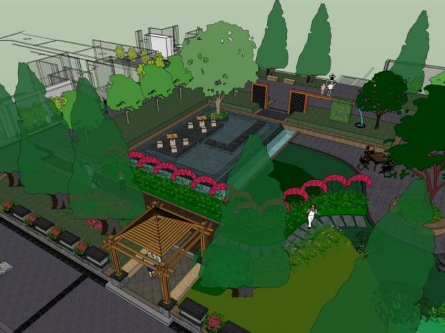 Sketchup景观模型|小区景观，现代风格