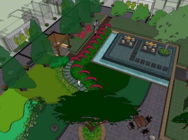 Sketchup景观模型|小区景观，现代风格