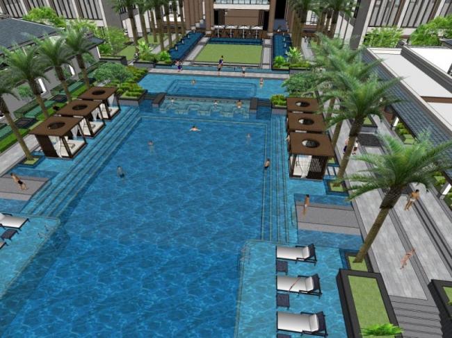 Sketchup景观模型|酒店景观，泳池景观，古典风格