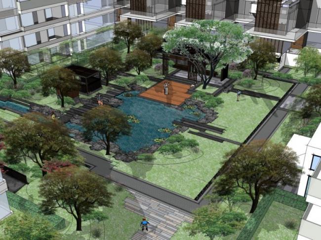 Sketchup景观模型|住宅景观，小区景观，现代风格