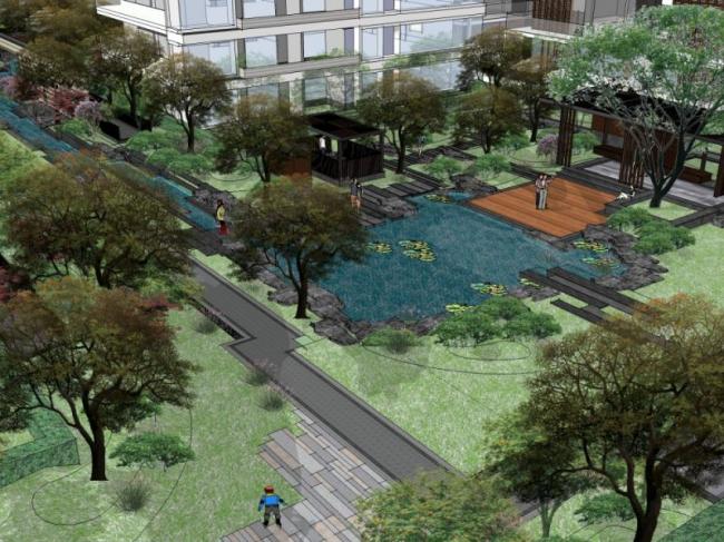 Sketchup景观模型|住宅景观，小区景观，现代风格