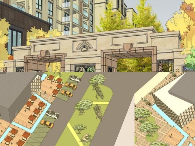 Sketchup景观模型|小区景观，住宅景观，古典风格