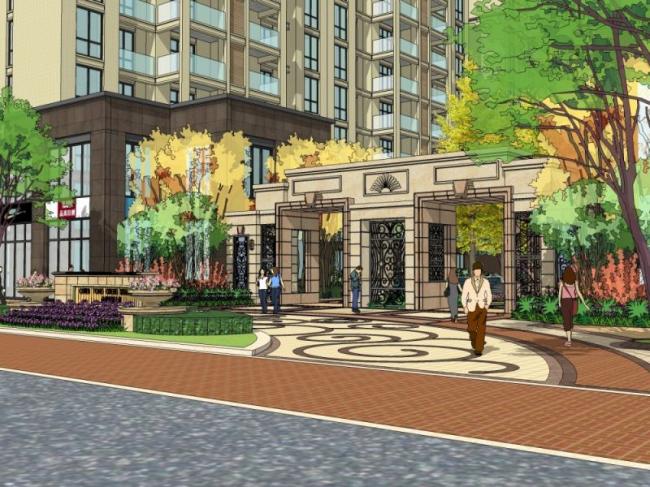 Sketchup景观模型|小区景观，住宅景观，古典风格