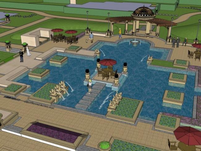 Sketchup景观模型|小区景观，住宅景观，古典风格