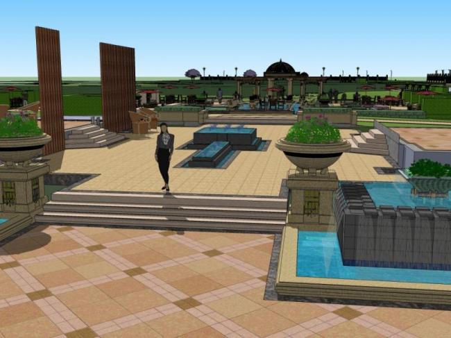 Sketchup景观模型|小区景观，住宅景观，古典风格