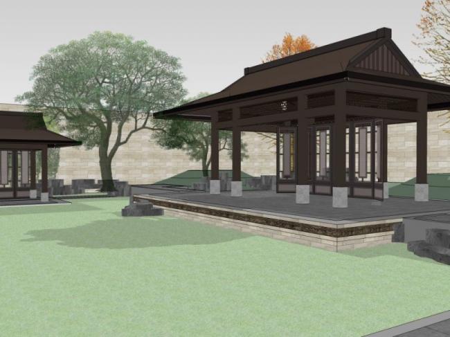 Sketchup景观模型|庭院景观，中式风格