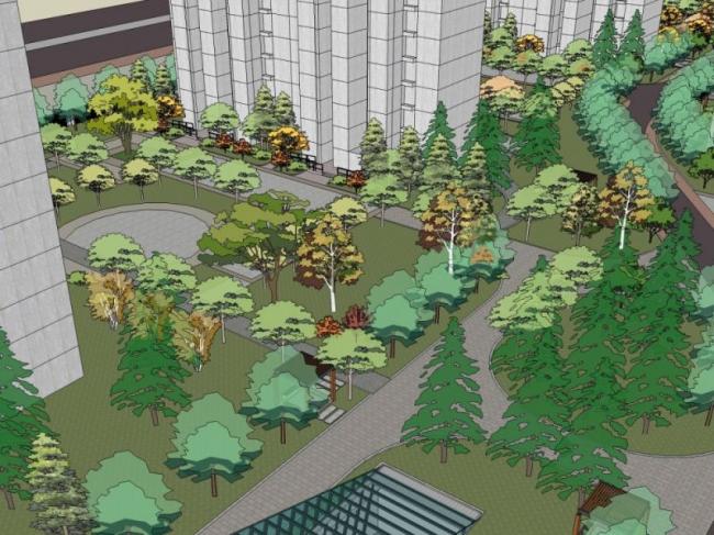 Sketchup景观模型|小区景观，住宅景观，现代风格