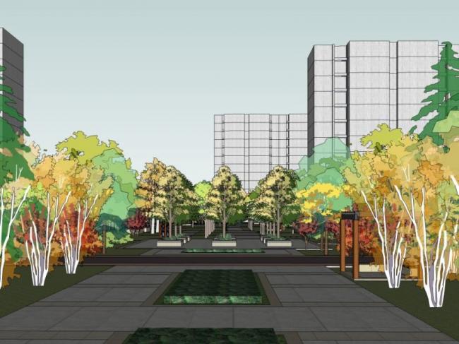 Sketchup景观模型|小区景观，住宅景观，现代风格