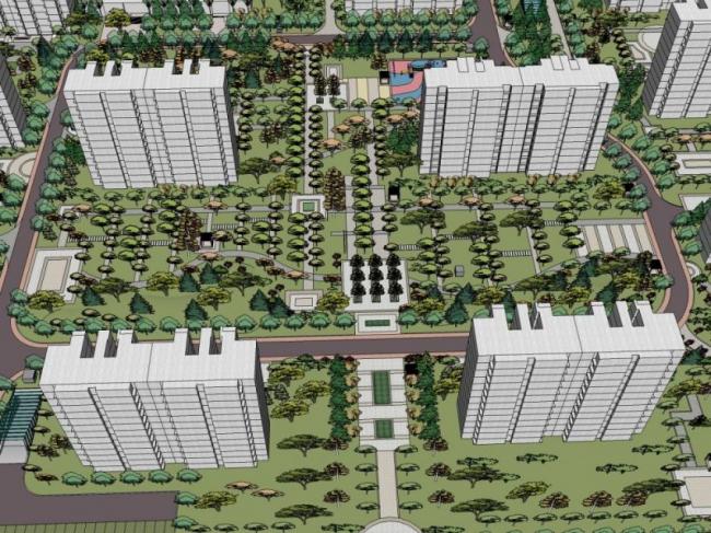 Sketchup景观模型|小区景观，住宅景观，现代风格