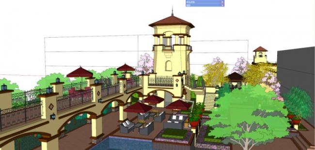 Sketchup景观模型|小区景观，住宅景观，地中海风格，古典风格