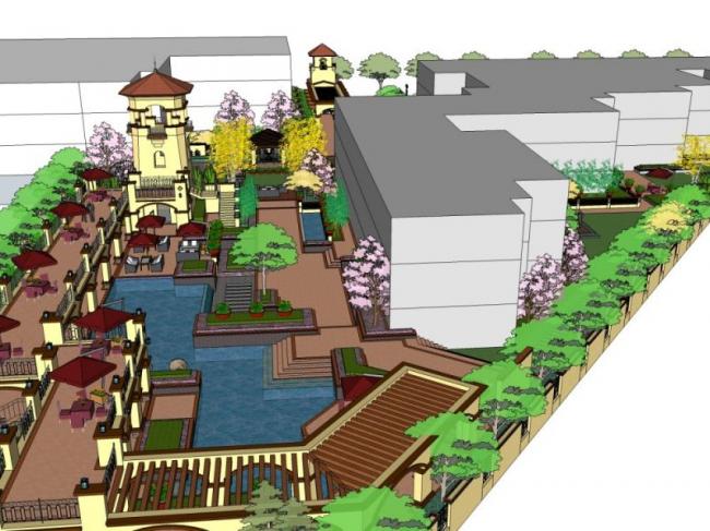 Sketchup景观模型|小区景观，住宅景观，地中海风格，古典风格