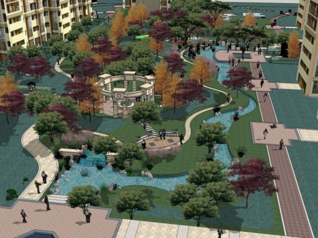 Sketchup景观模型|小区景观，住宅景观，古典风格