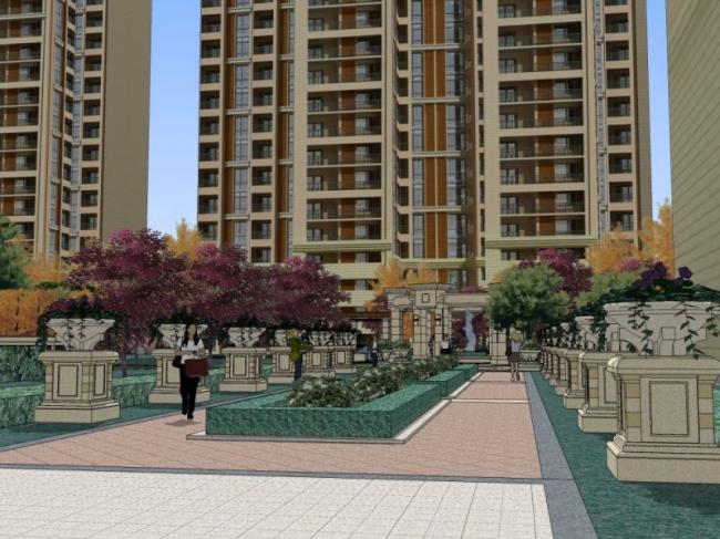 Sketchup景观模型|小区景观，住宅景观，古典风格