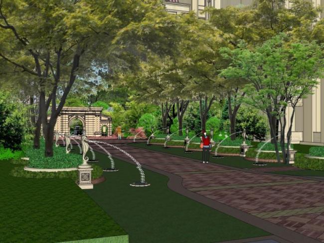 Sketchup景观模型|小区景观，住宅景观，古典风格