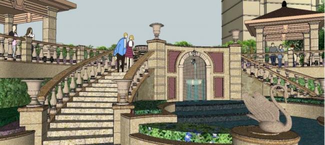 Sketchup景观模型|小区景观，住宅景观，古典风格