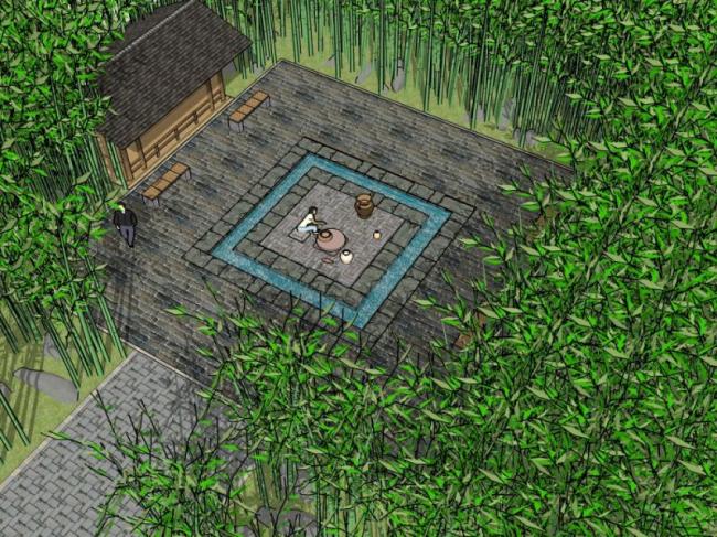 Sketchup景观模型|景观设计，庭院景观，中式风格