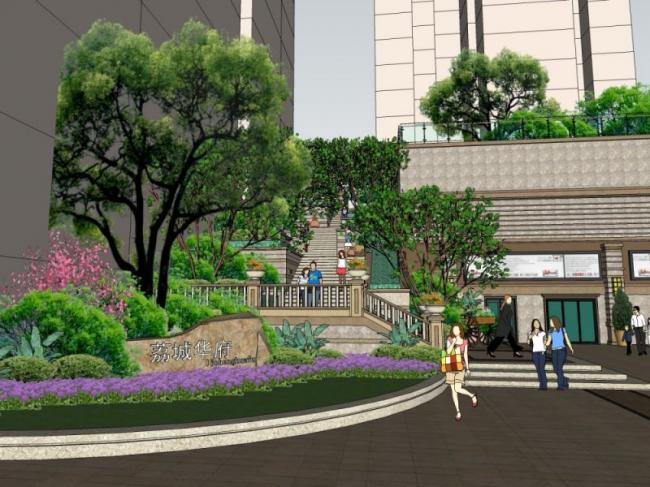 Sketchup景观模型|庭院花园景观，古典风格