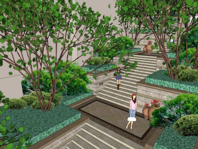 Sketchup景观模型|庭院花园景观，古典风格