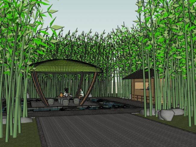 Sketchup景观模型|景观设计，庭院景观，现代中式风格