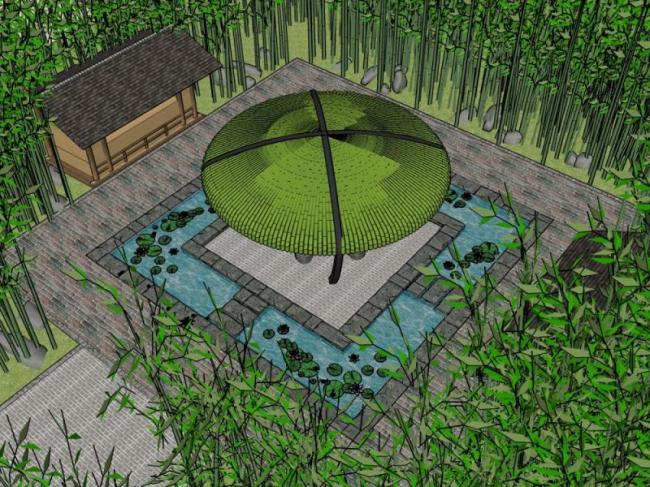 Sketchup景观模型|景观设计，庭院景观，现代中式风格