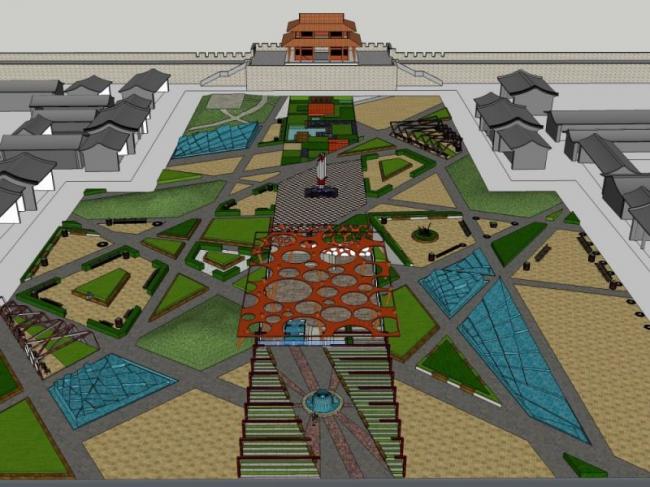 Sketchup景观模型|广场景观，现代风格