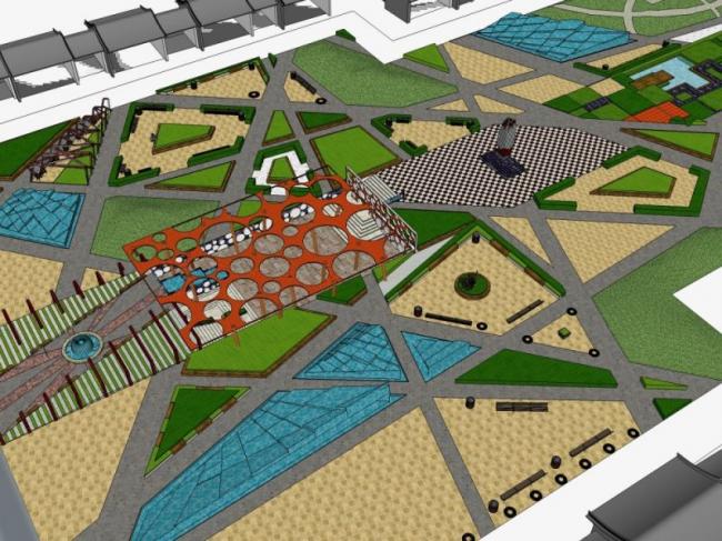 Sketchup景观模型|广场景观，现代风格